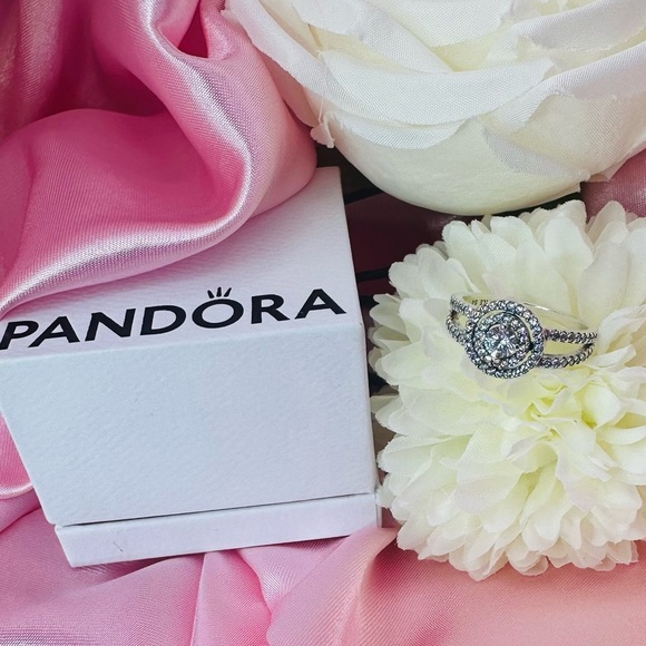 Sterling Silver Pandora Double Halo CZ Ring Size 7 – Classic Elegance - Picture 1 of 14
